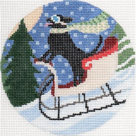 Dog on Sled Canvas - KC Needlepoint