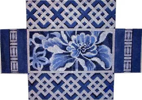 Blue/White Peony Brick Cover Canvas - KC Needlepoint