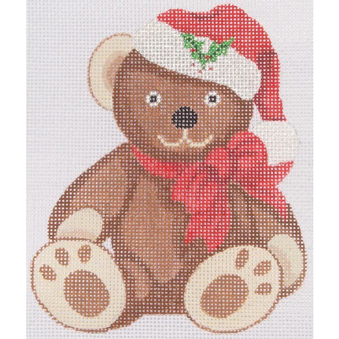 Teddy with Santa Hat Needlepoint Canvas - KC Needlepoint