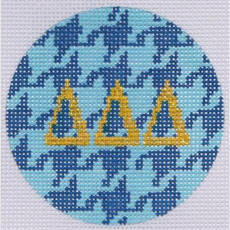 Delta Delta Delta Houndstooth Round Canvas - KC Needlepoint