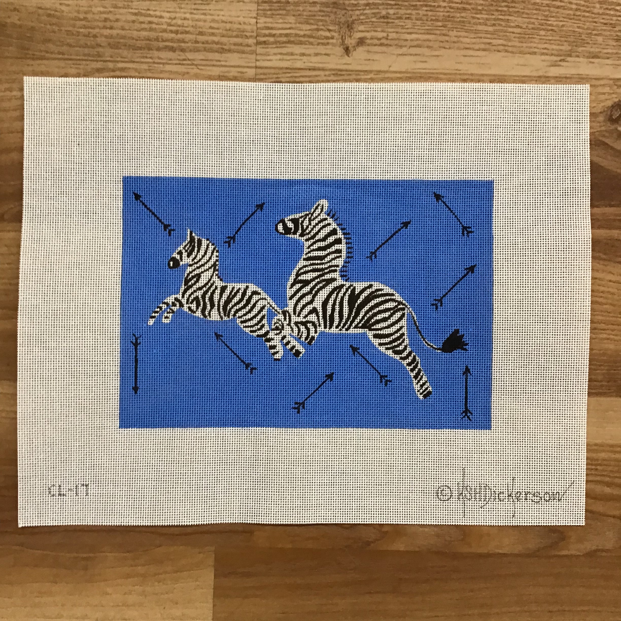 Blue Leaping Zebra and Arrows Canvas - KC Needlepoint