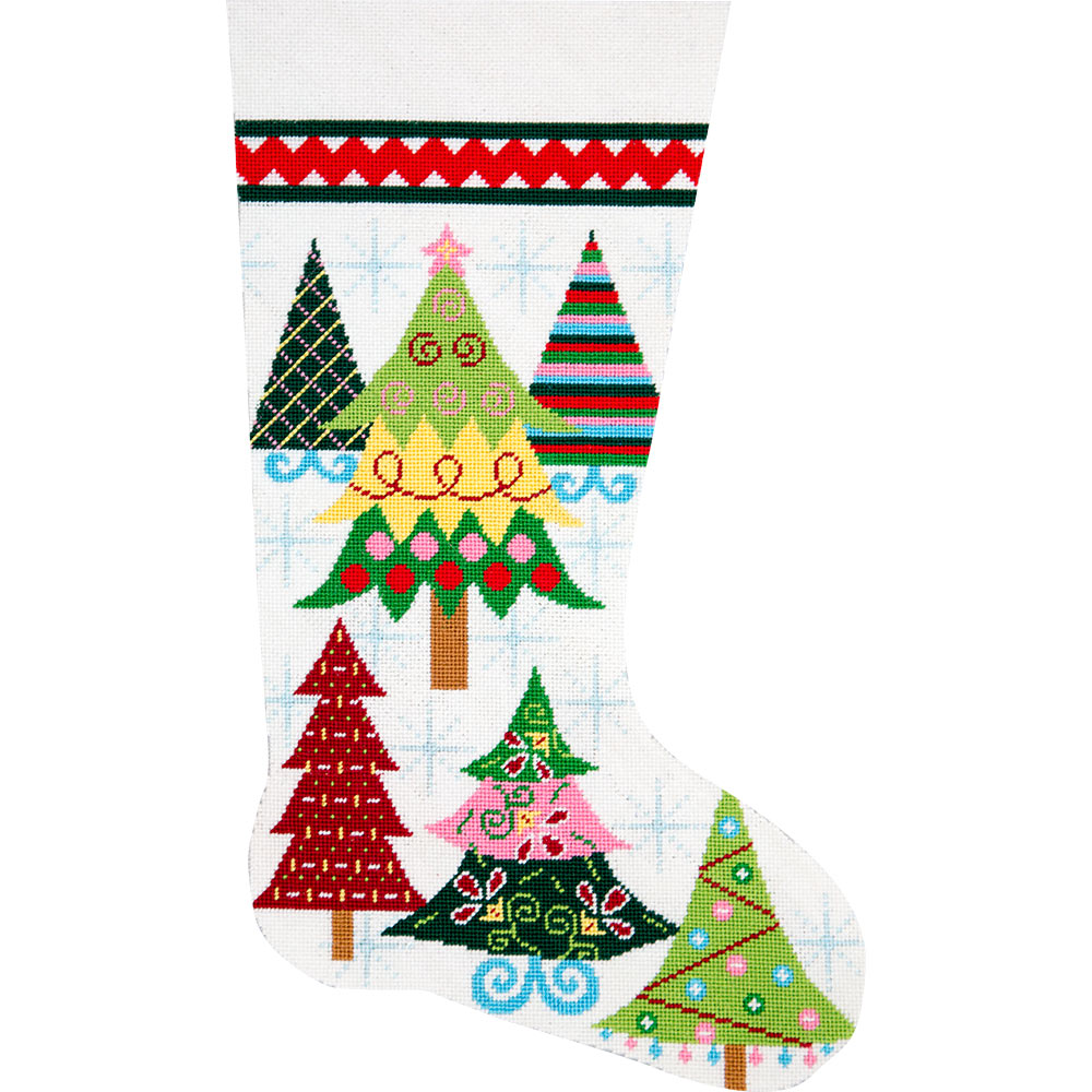 Merry Christmas Trees Stocking Kit - KC Needlepoint