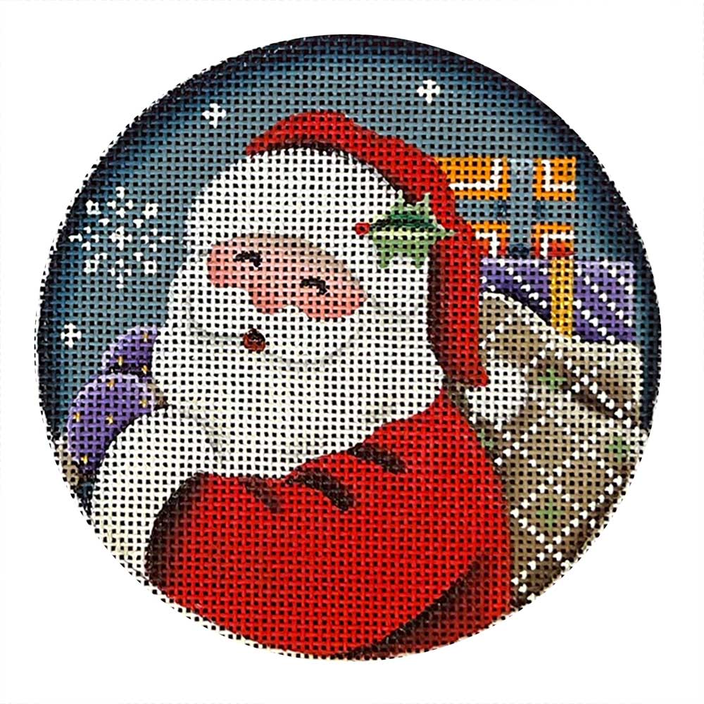 Santa's Bag of Toys Round Canvas - KC Needlepoint