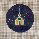 Snowy Church Round Canvas - KC Needlepoint