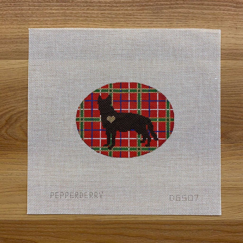 Plaid German Shepherd Silhouette Canvas - KC Needlepoint