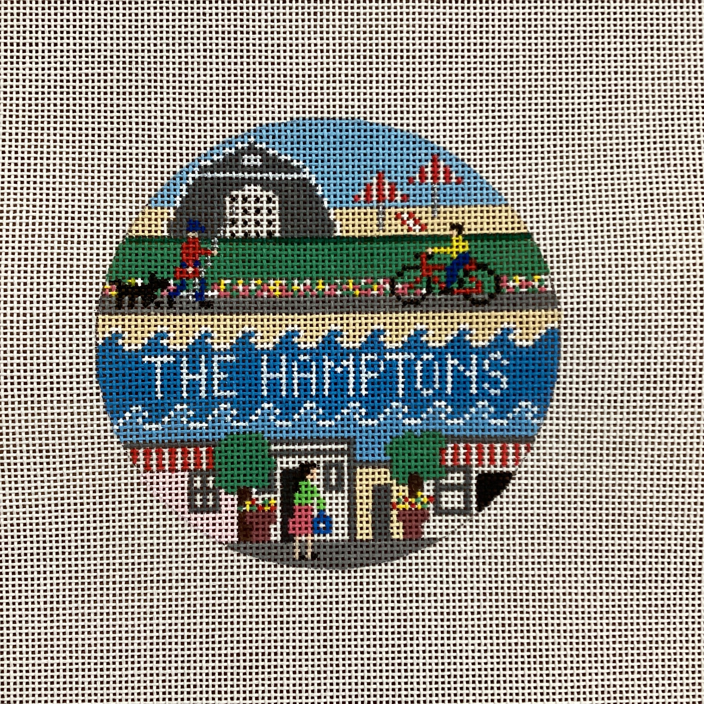 The Hamptons Travel Round Needlepoint Canvas - KC Needlepoint