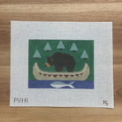 Bear with Indian Canoe Pillow Canvas - KC Needlepoint