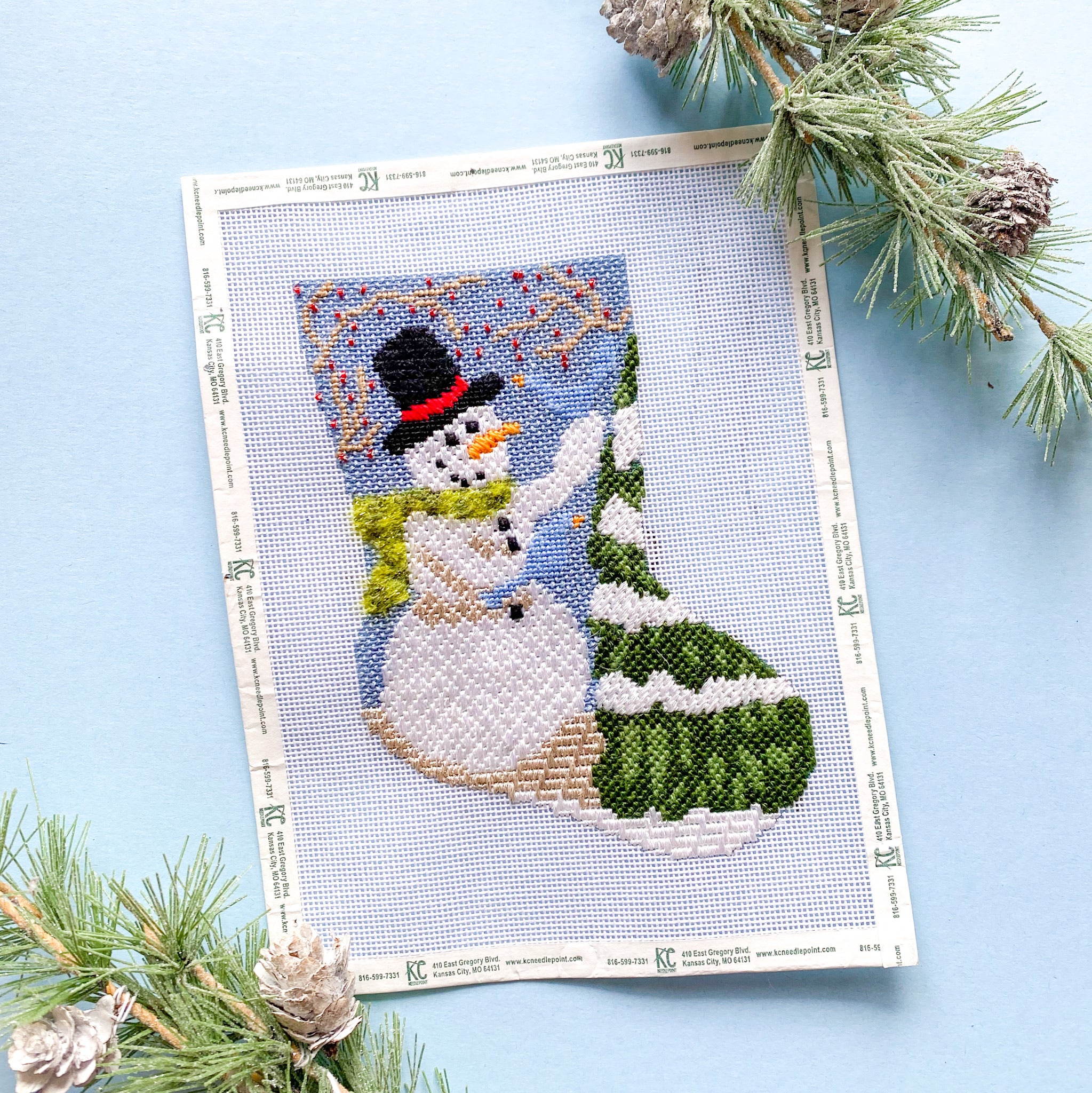 Frosty Ornament Sized Stocking Kit - KC Needlepoint