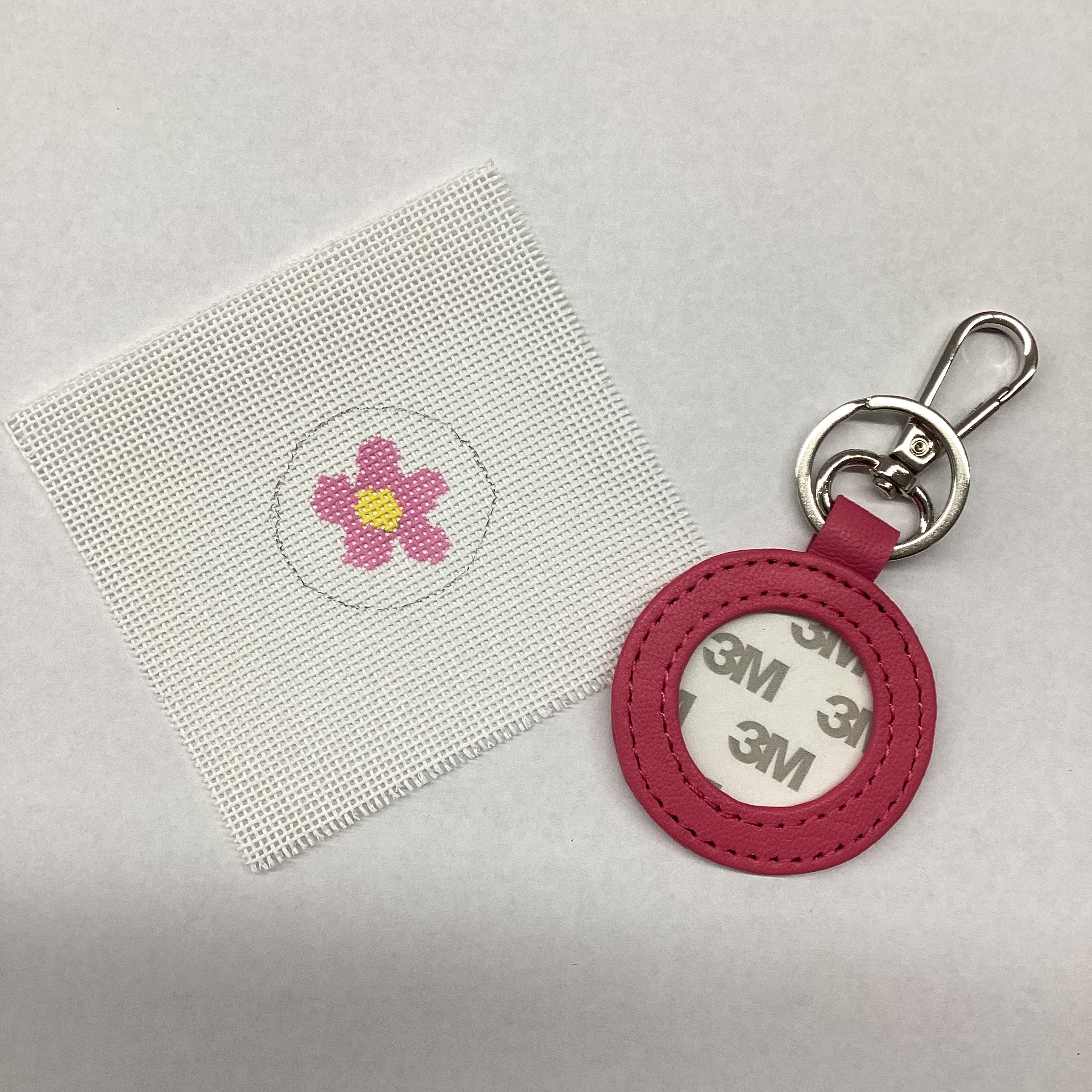 Pink Flower Key Fob Kit - KC Needlepoint