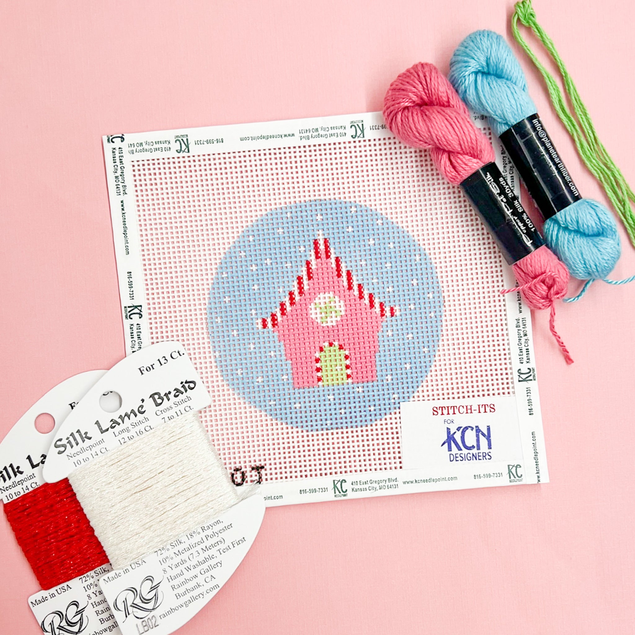 Pink House Round Kit - KC Needlepoint