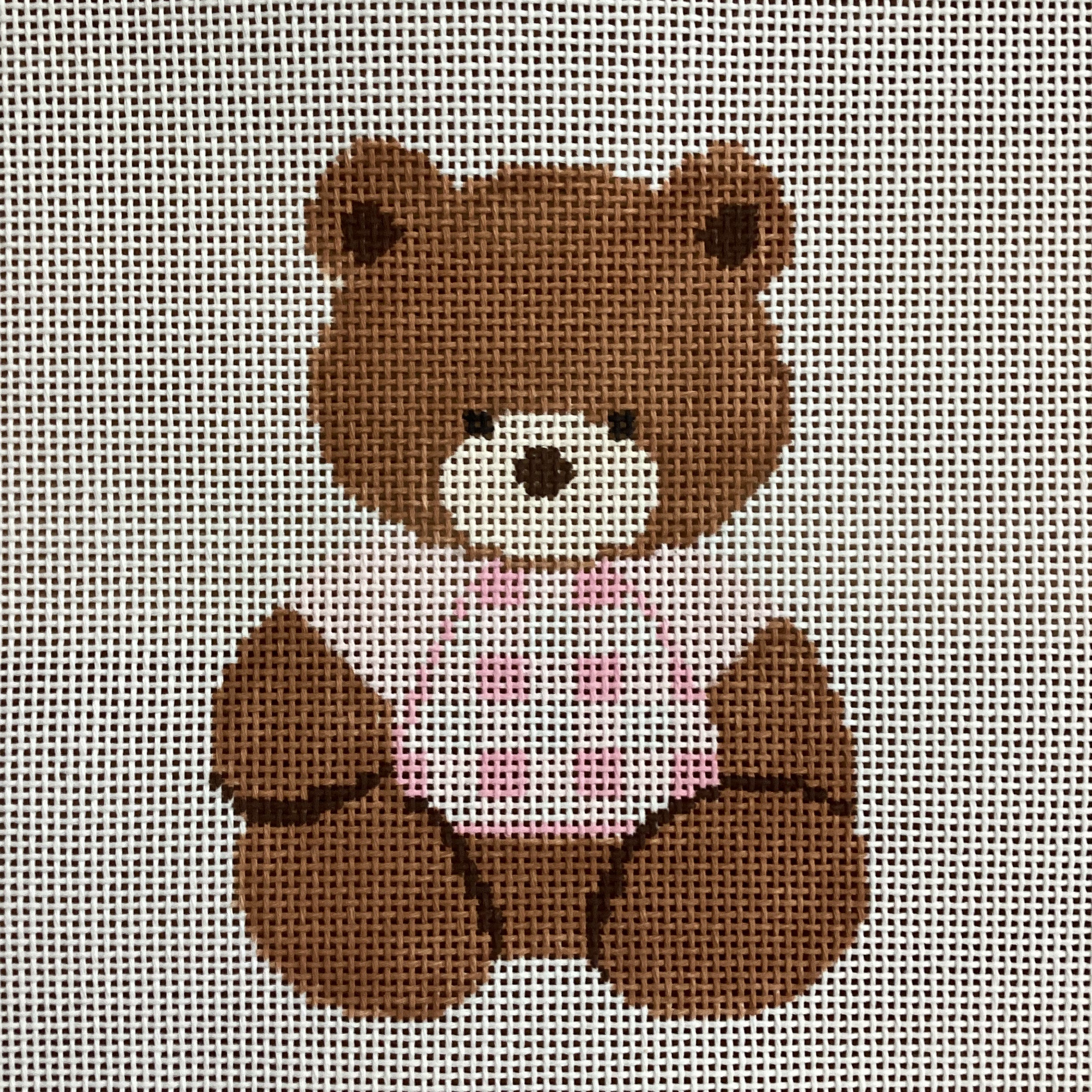 PInk Gingham Bear Canvas - KC Needlepoint