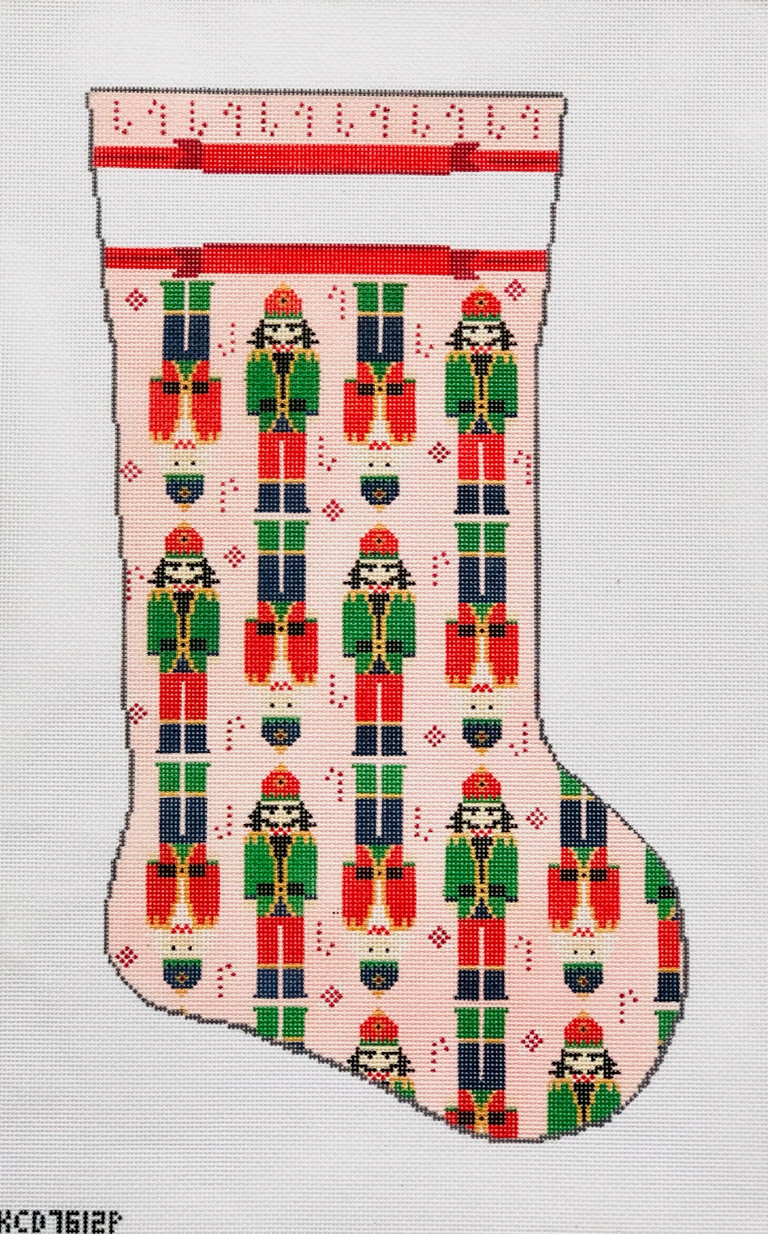 Nutcracker on Pink Stocking Canvas - KC Needlepoint