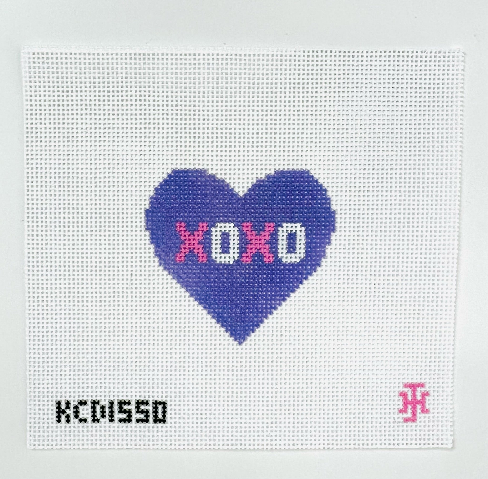 XOXO on Purple Heart Canvas - KC Needlepoint