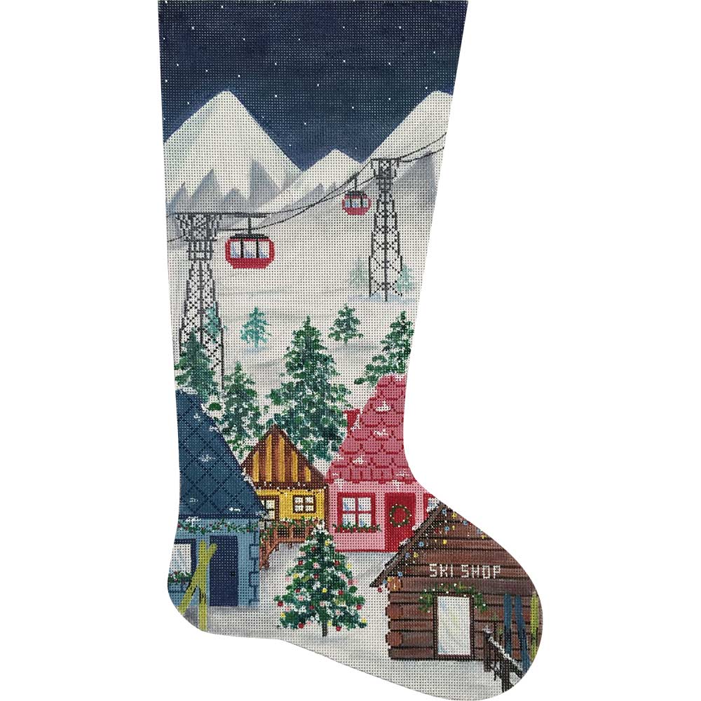 Ski Village Stocking Canvas - KC Needlepoint