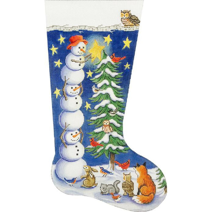 Tree Trimming Snowmen Stocking Canvas - KC Needlepoint