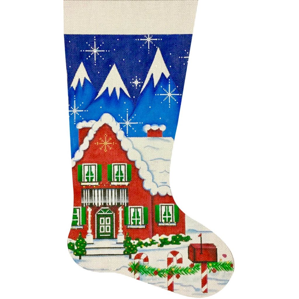 Christmas House Stocking Canvas - KC Needlepoint