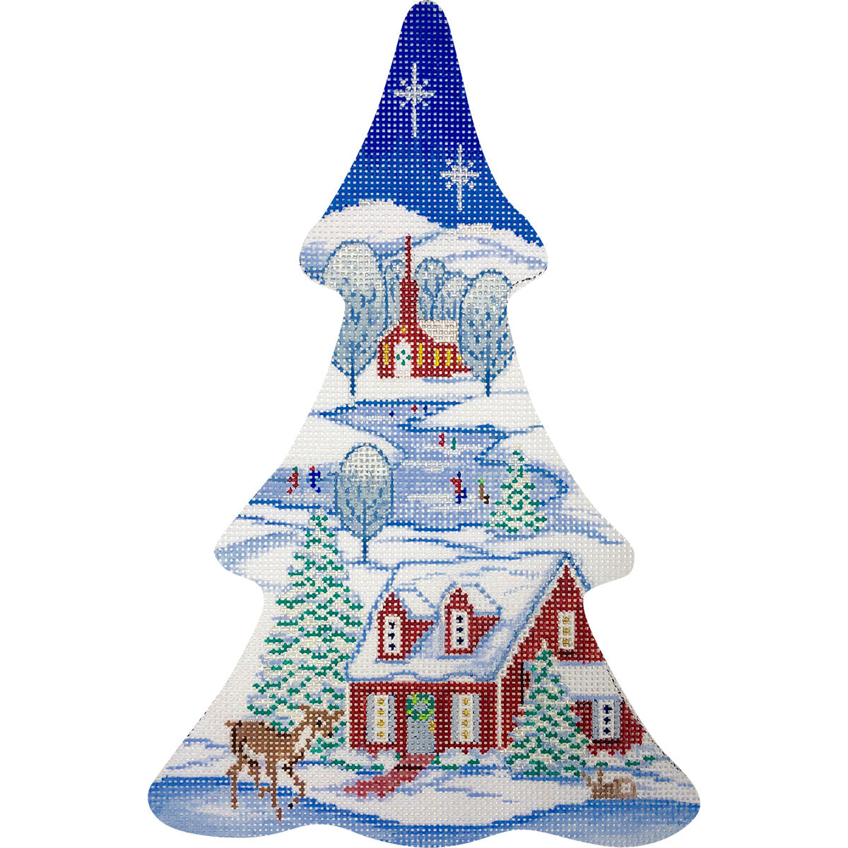 Winter Village Tree Canvas - KC Needlepoint