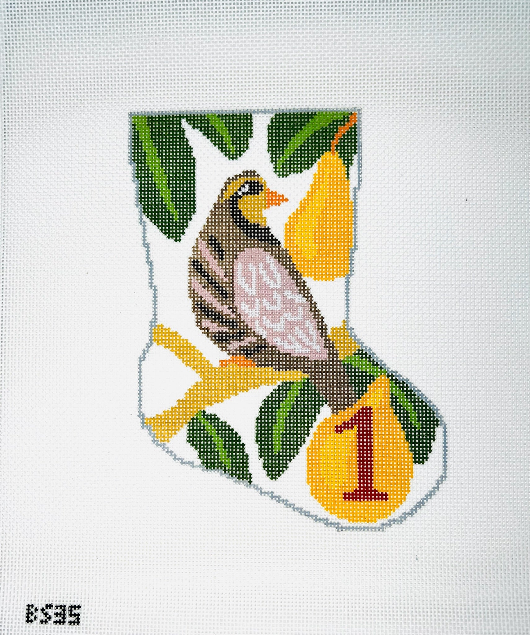 Partridge in a Pear Tree Ornament Sized Stocking Canvas - KC Needlepoint