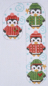 Penguin Candy Cane Canvas - KC Needlepoint