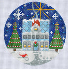 Blue House Ornament Canvas - KC Needlepoint