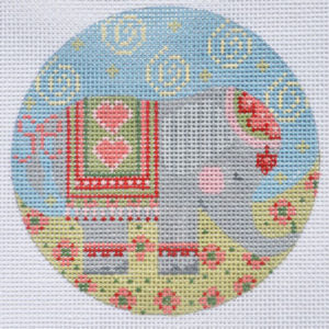 Gray Elephant Round Canvas - needlepoint