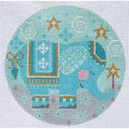 Blue Elephant Round Canvas - KC Needlepoint