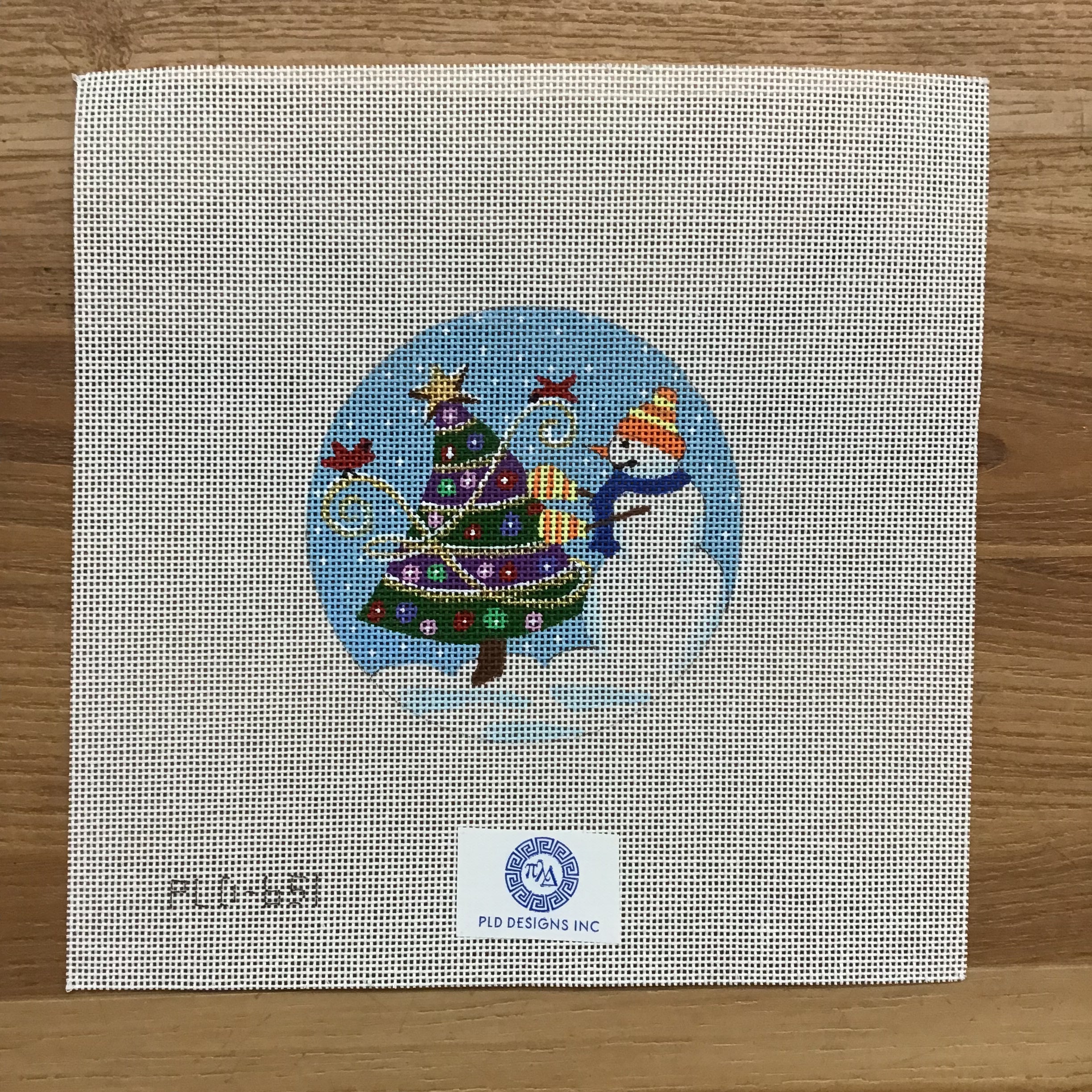 Snowman Decorating Tree Canvas - KC Needlepoint