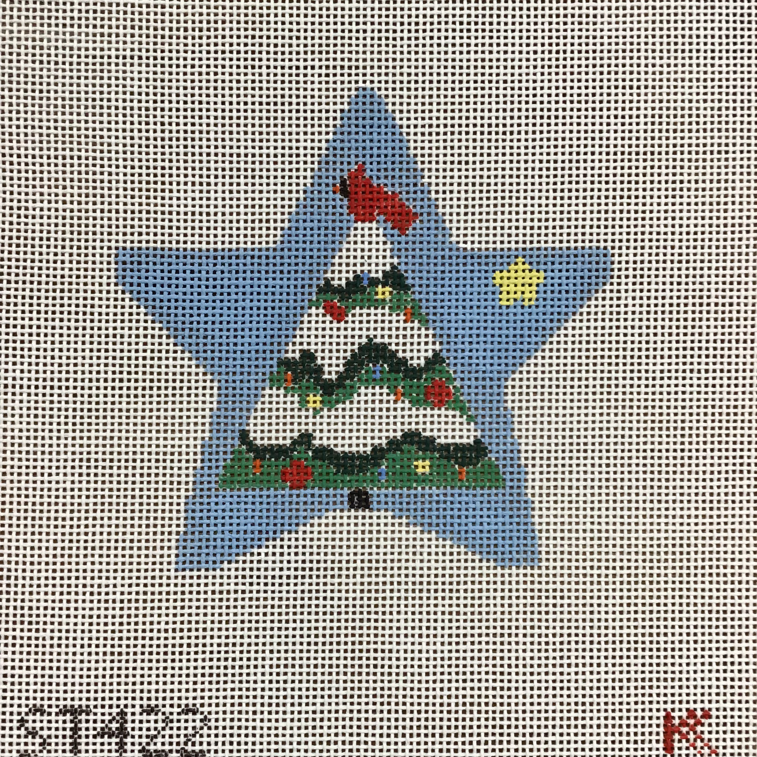 Tree in Blue Star Ornament Canvas - KC Needlepoint