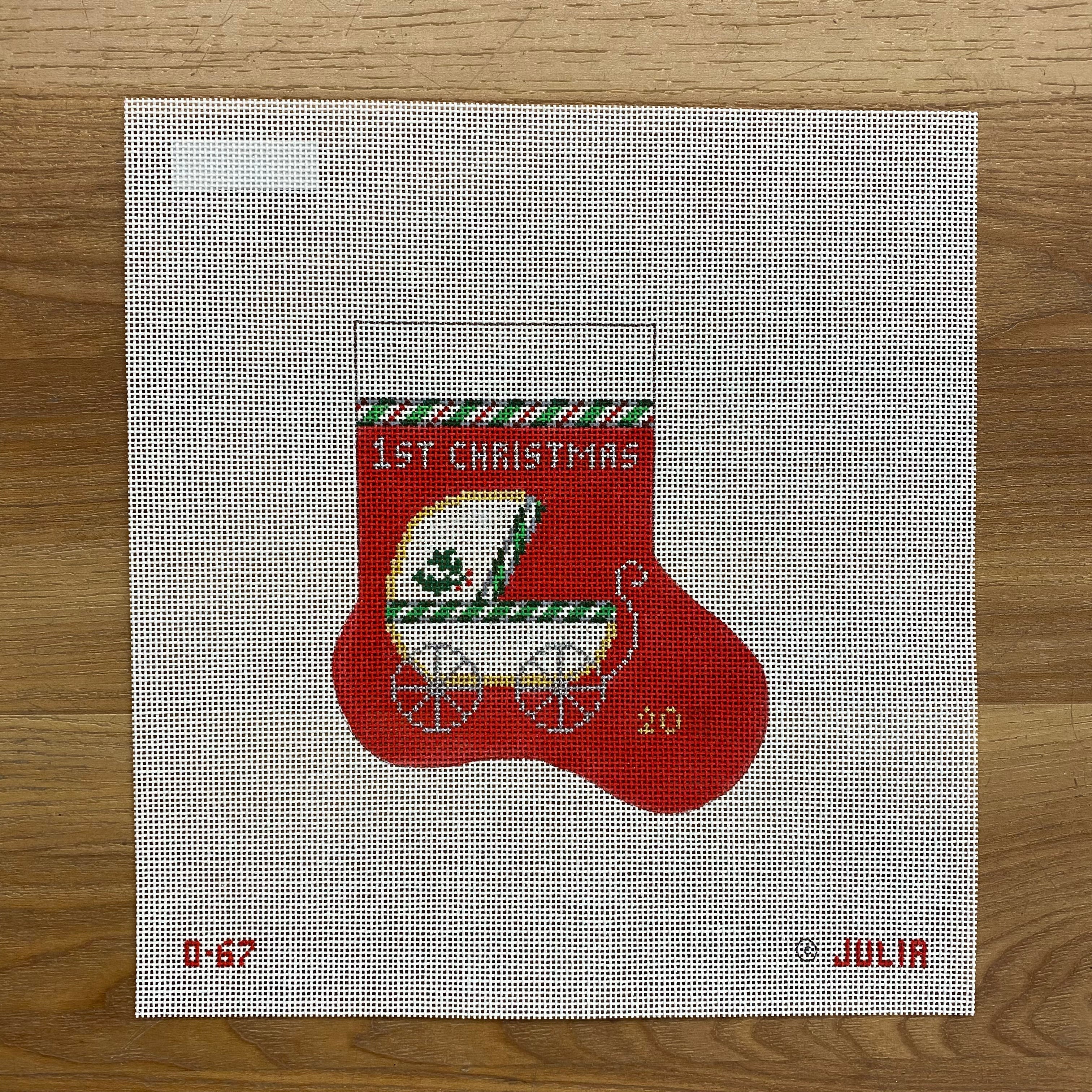 1st Christmas Baby Carriage Mini Sock Canvas - KC Needlepoint