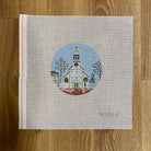 White Church Round Canvas - needlepoint