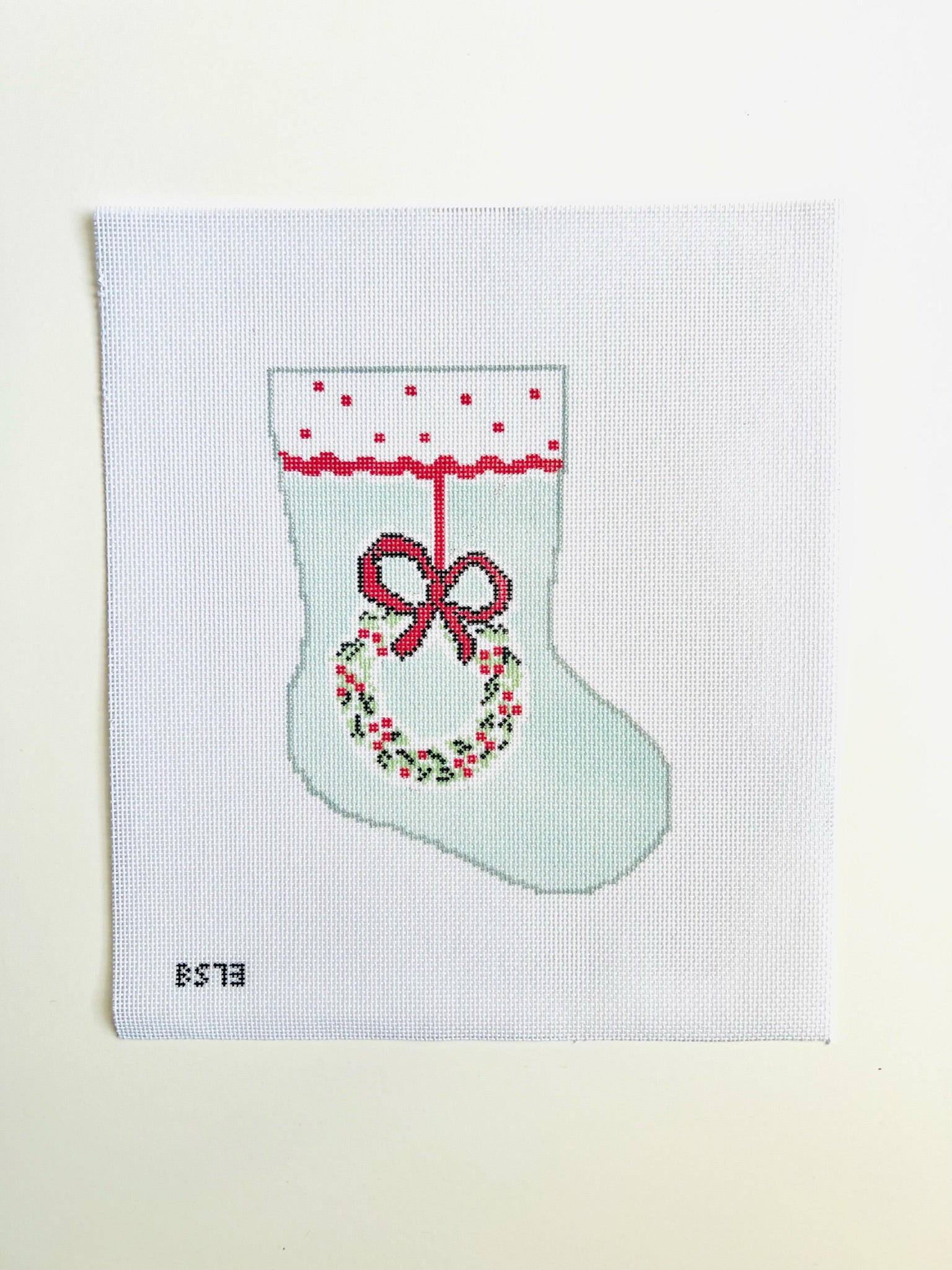 Wreath Ornament Sized Stocking Canvas - KC Needlepoint