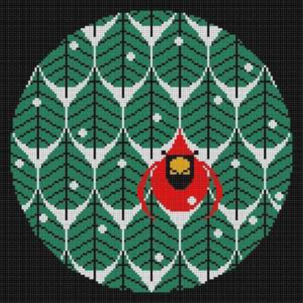 Coniferous Cardinal Canvas - KC Needlepoint