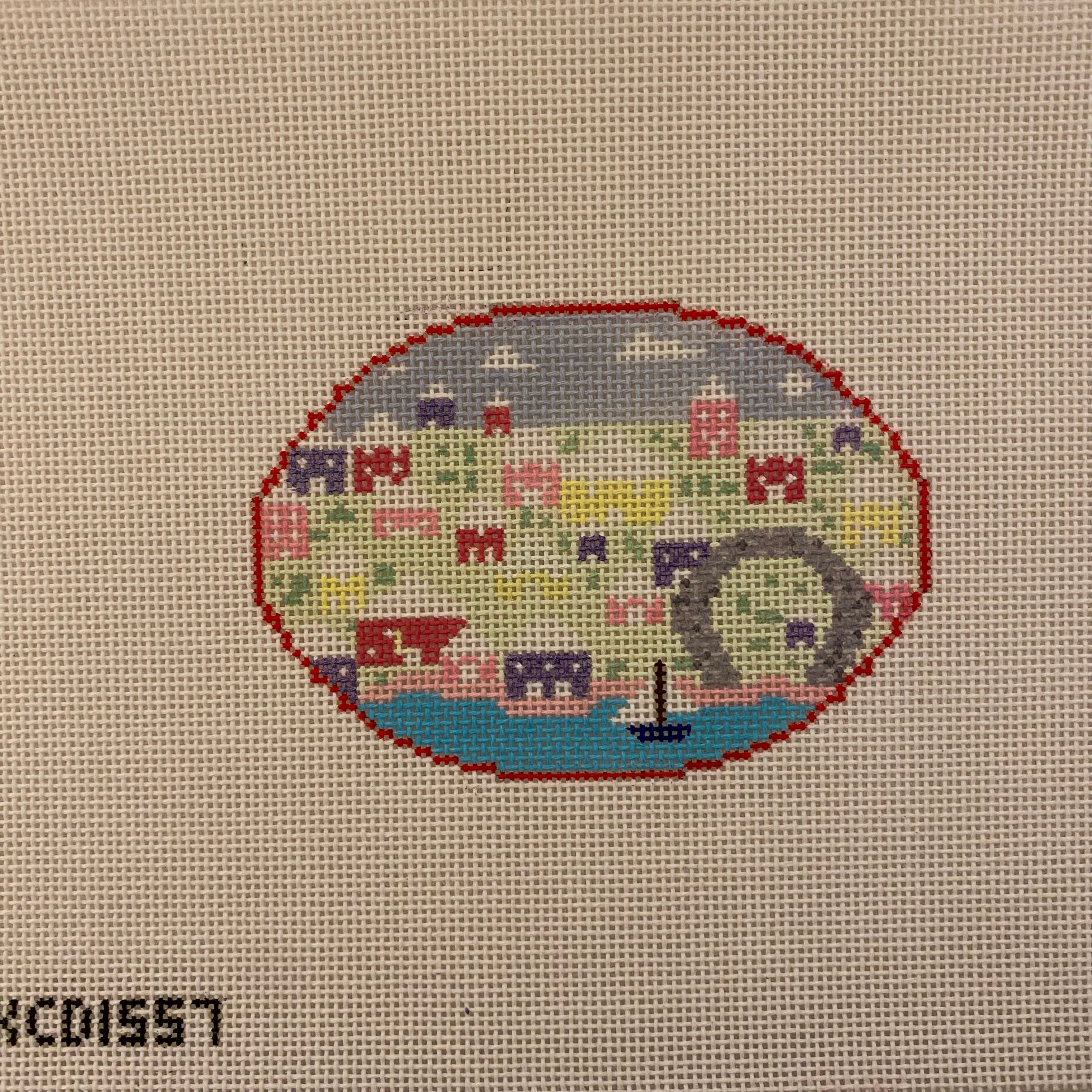 Bermuda Houses Oval Canvas - KC Needlepoint