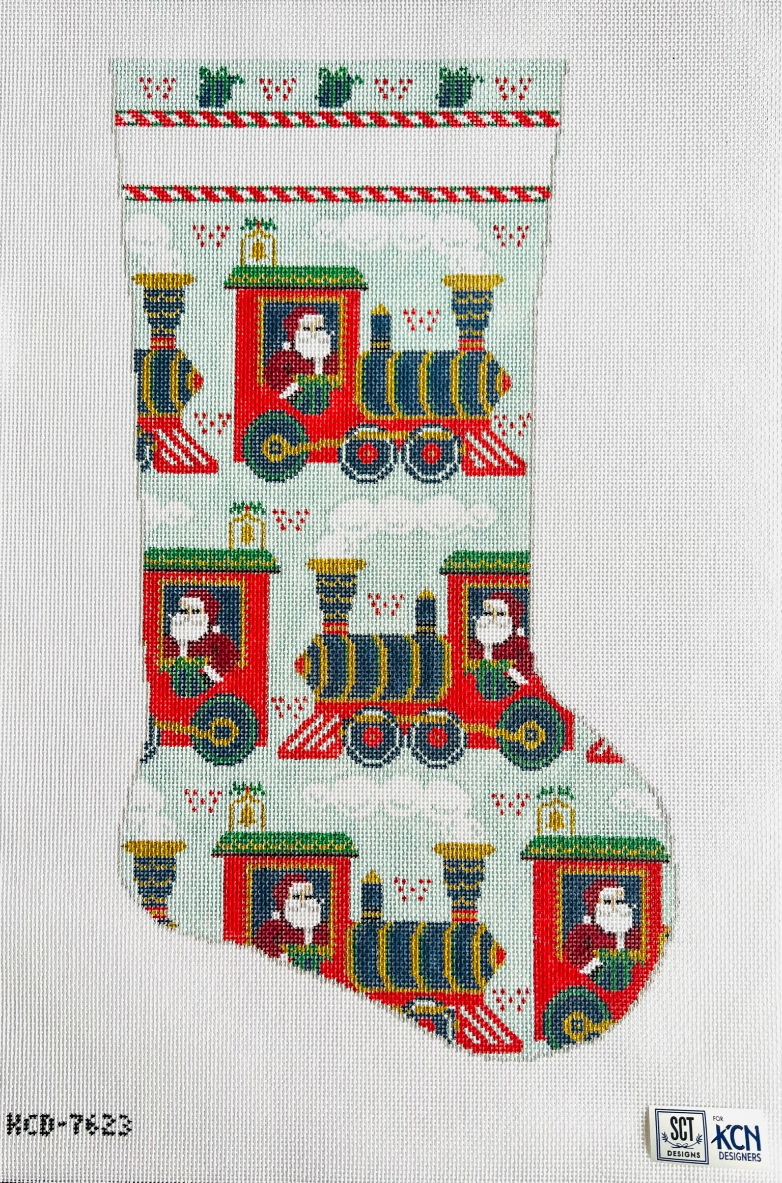 Santa Train Stocking Canvas - KC Needlepoint