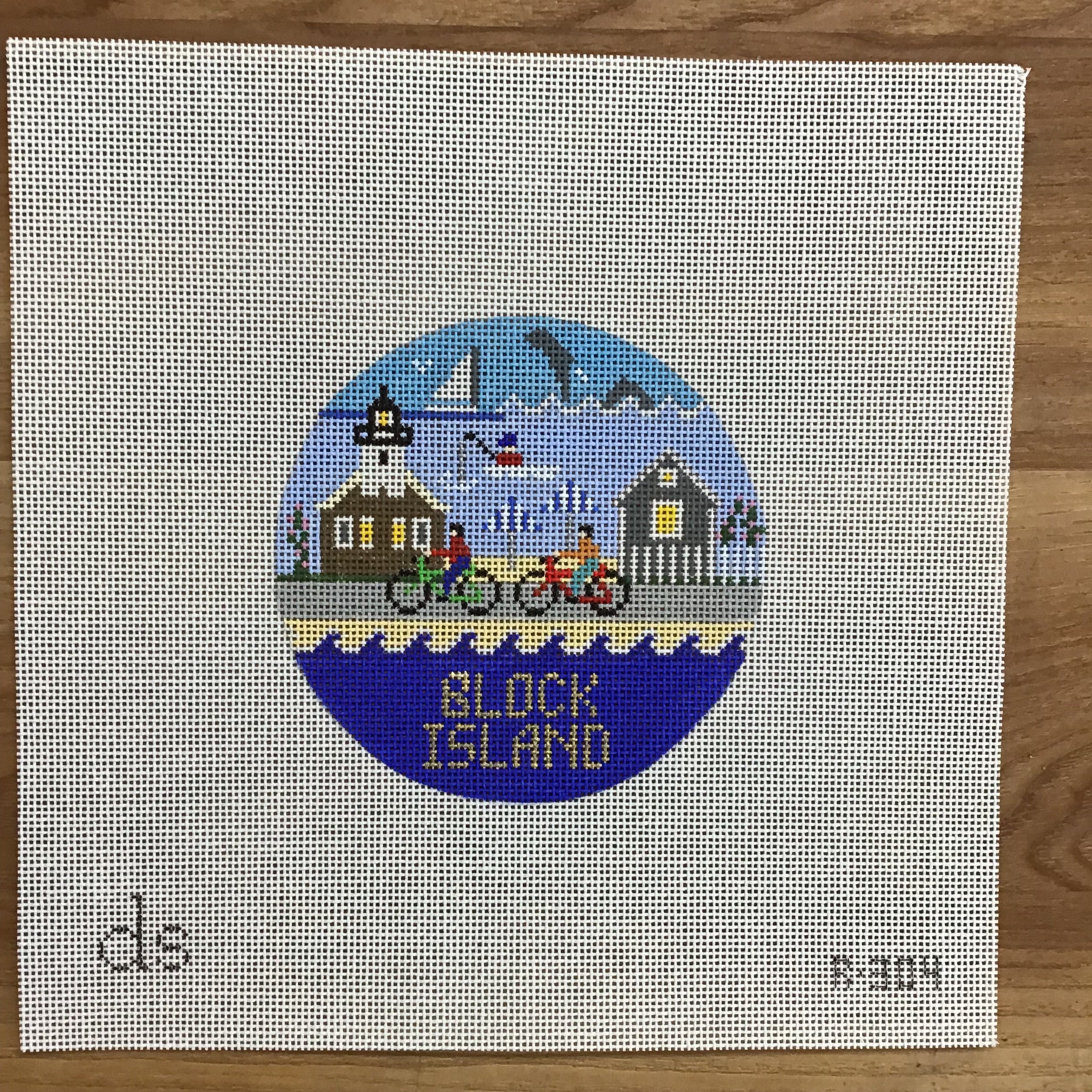 Block Island Travel Round Needlepoint Canvas - KC Needlepoint