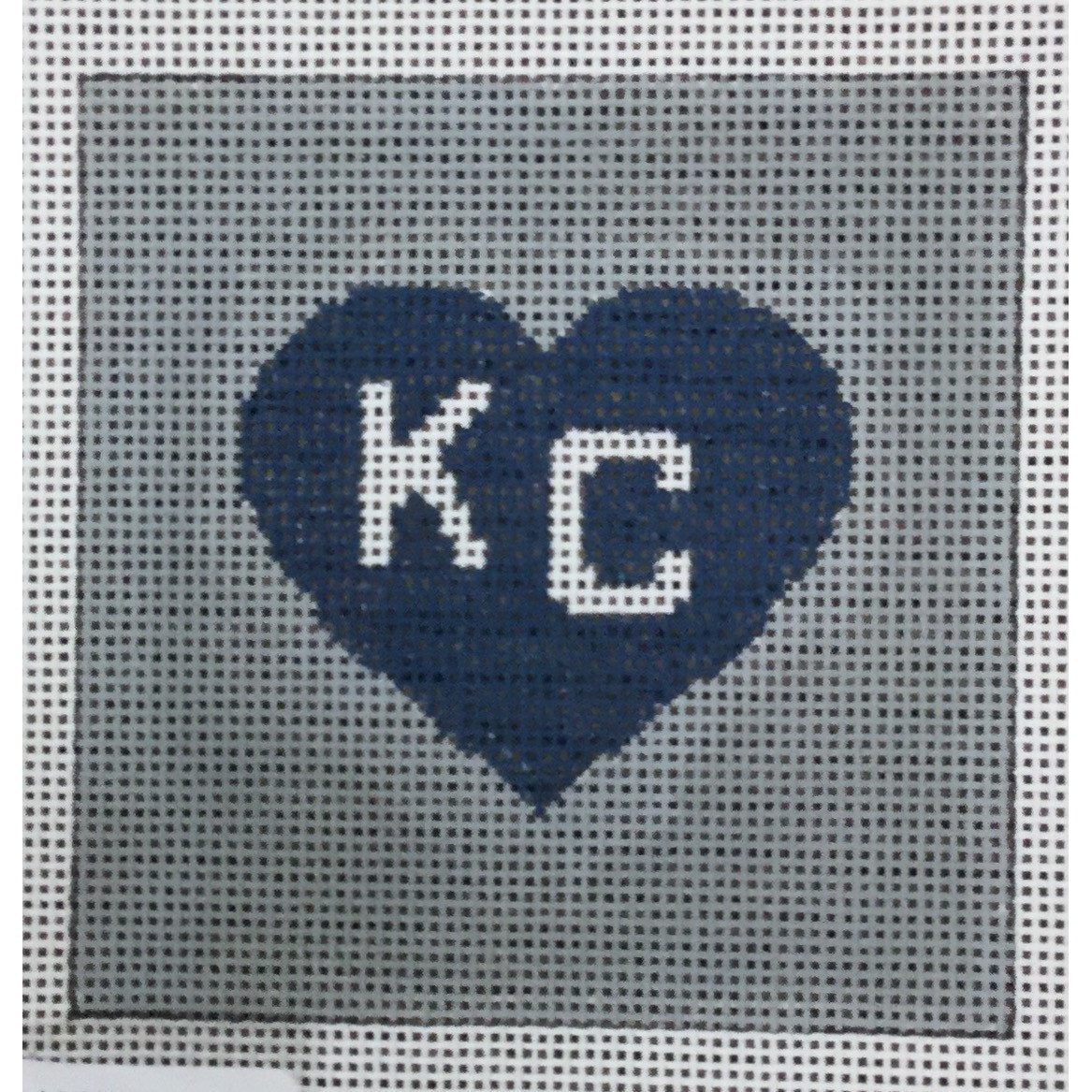 KC in Heart 4 1/2" Square Canvas - KC Needlepoint