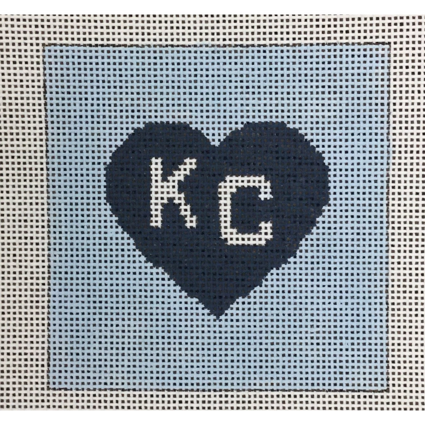 KC in Heart 4 1/2" Square Canvas - KC Needlepoint