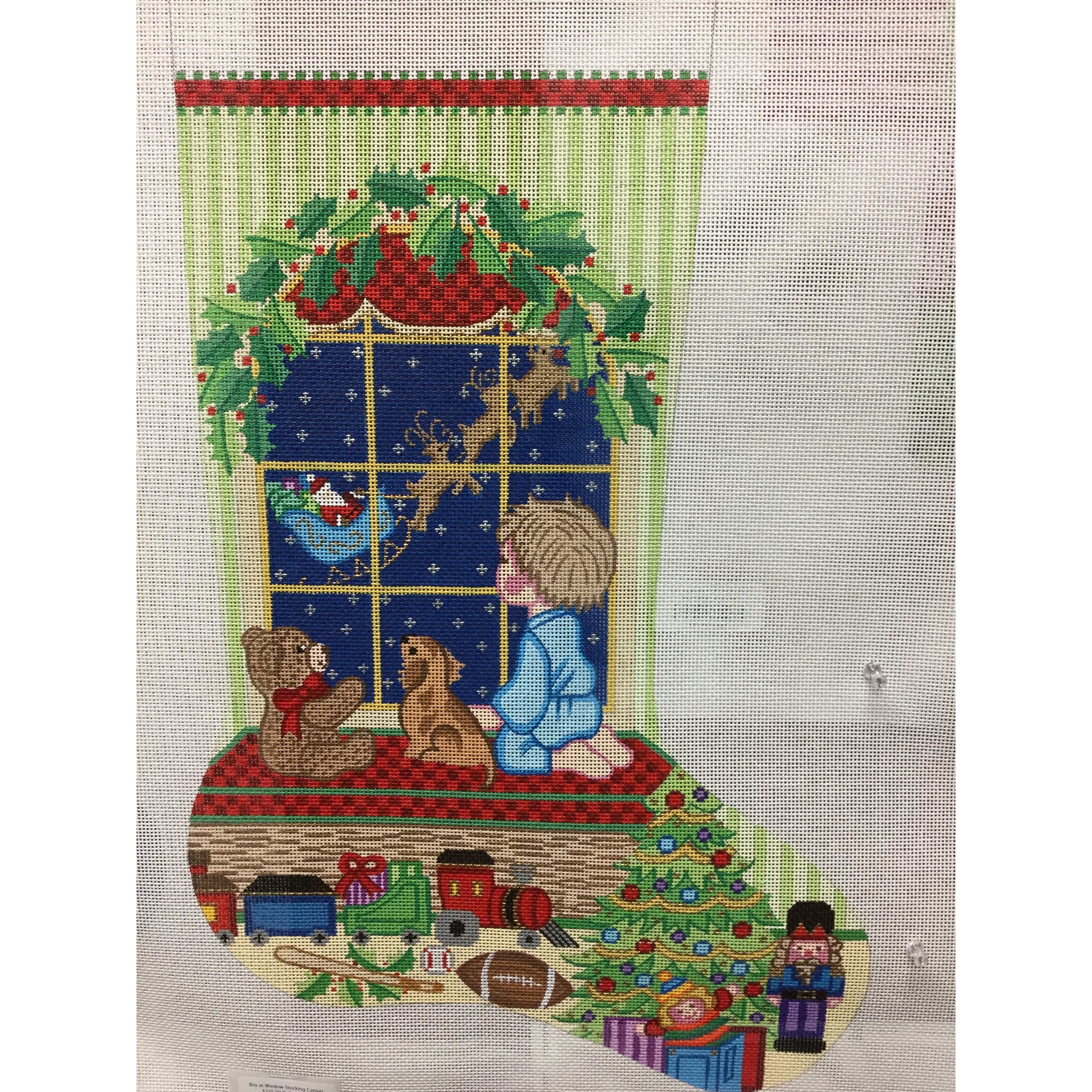 Boy at Window Stocking Canvas - KC Needlepoint