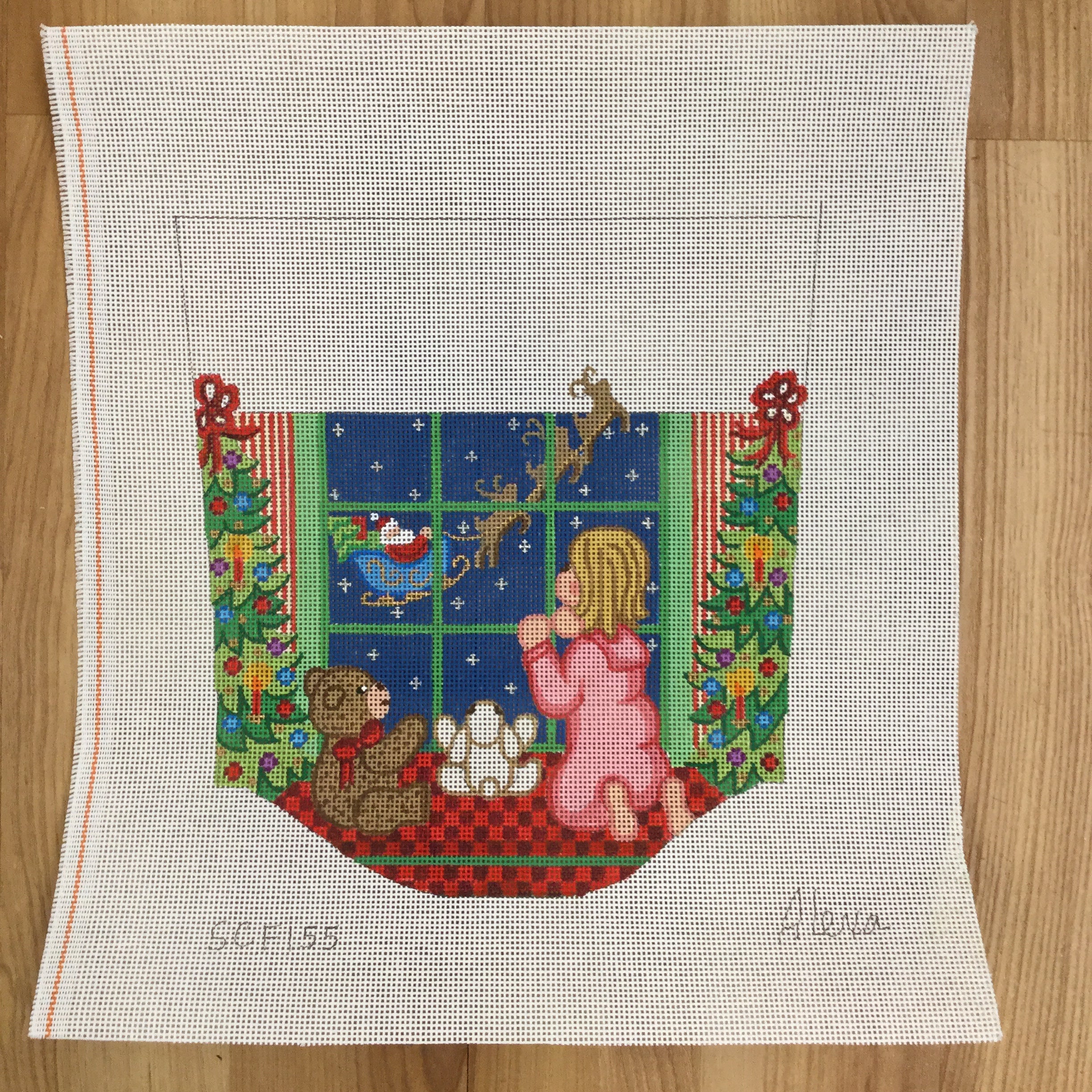 Girl at Window Stocking Cuff Canvas - KC Needlepoint