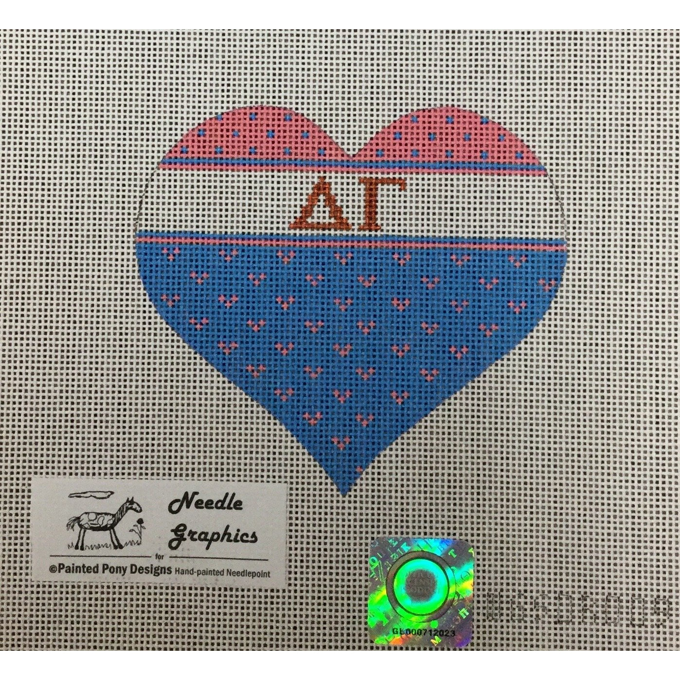 Delta Gamma Heart Canvas - KC Needlepoint