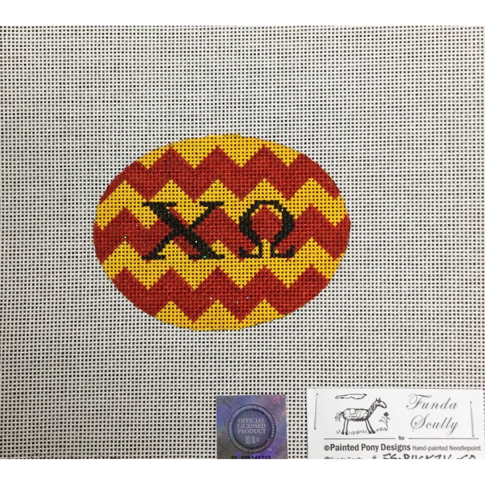 Chi O Chevron Oval Canvas - KC Needlepoint