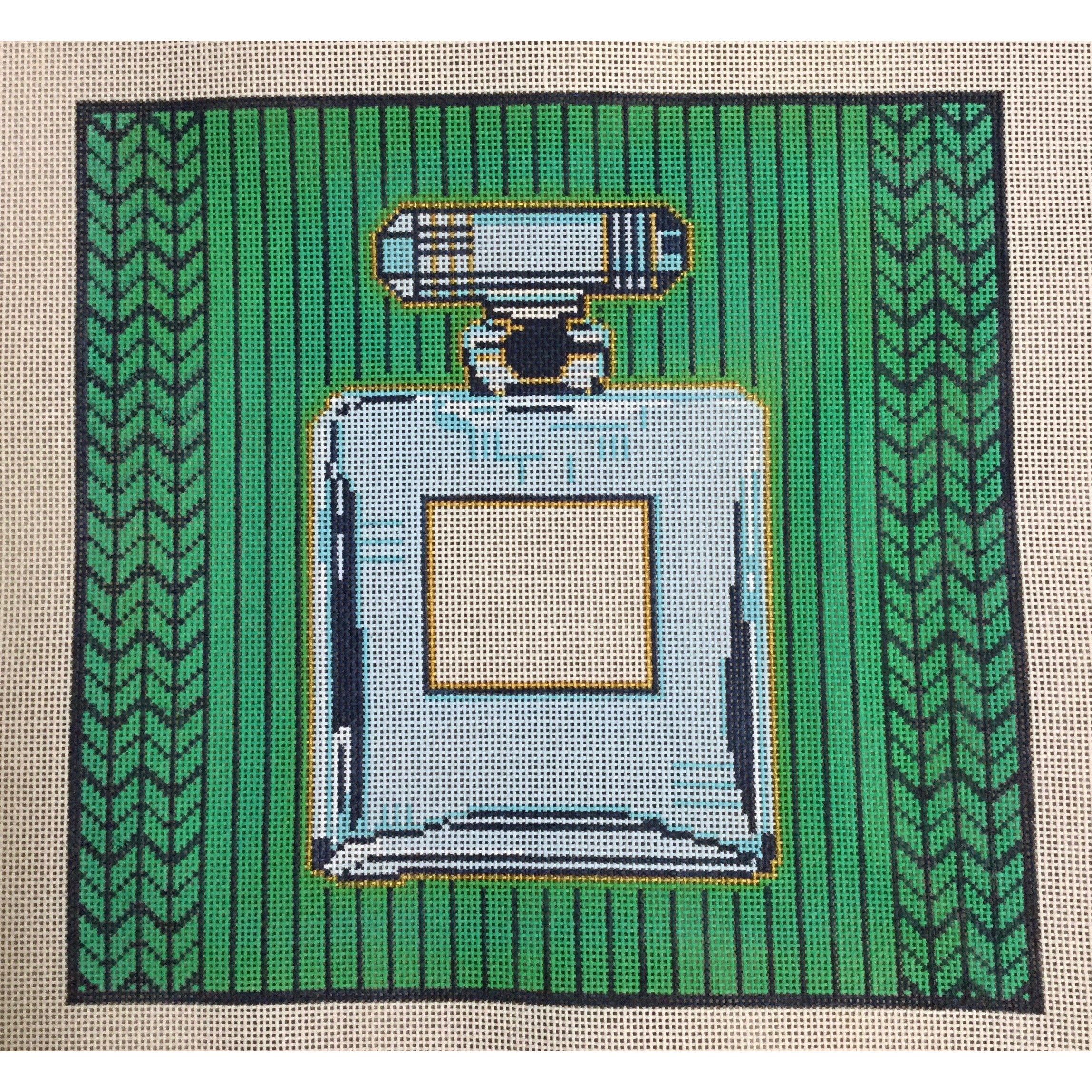 Perfume Bottle on Green Needlepoint Canvas - KC Needlepoint