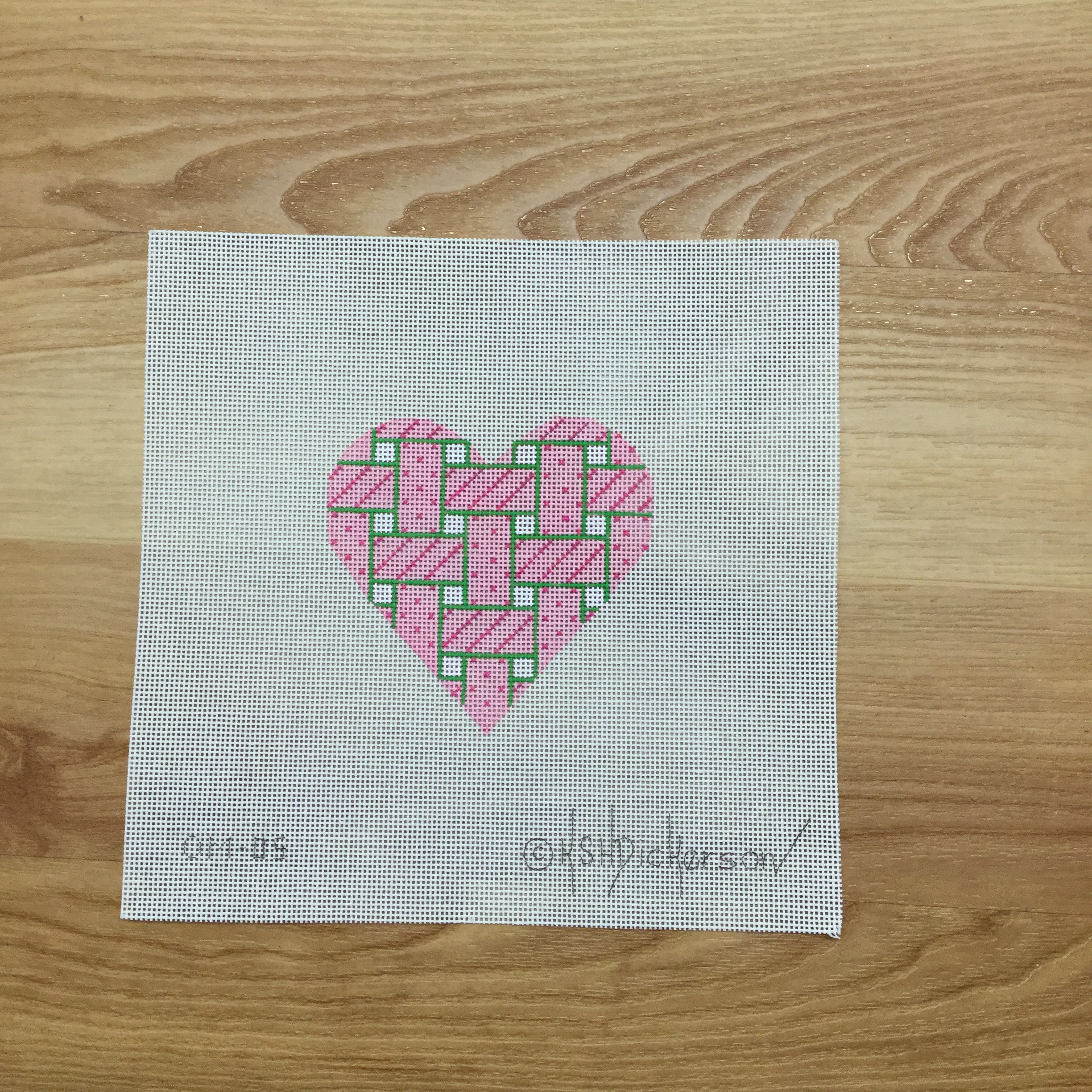 Mini Heart Woven Ribbon Canvas - KC Needlepoint