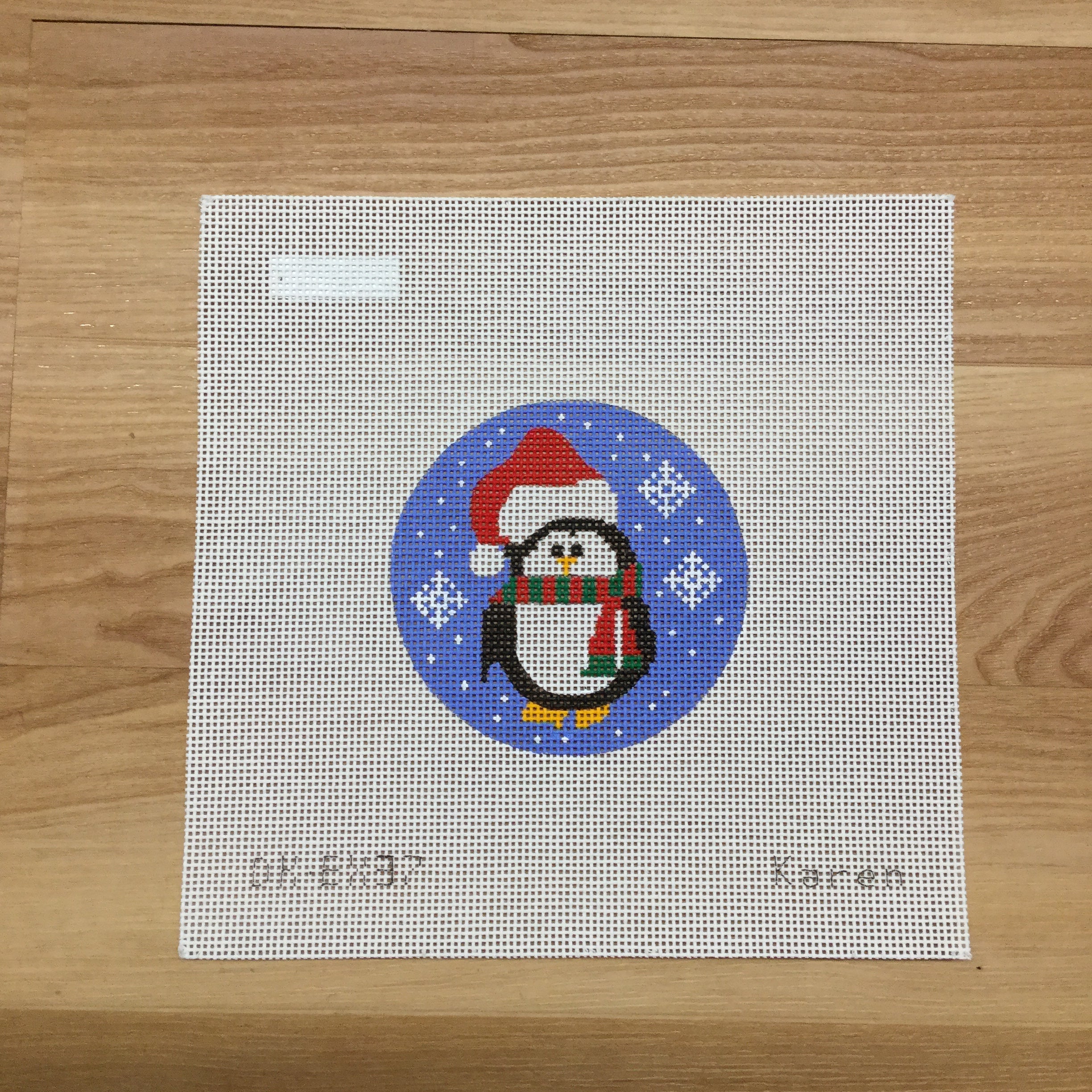 Penguin with Santa Hat Canvas - KC Needlepoint