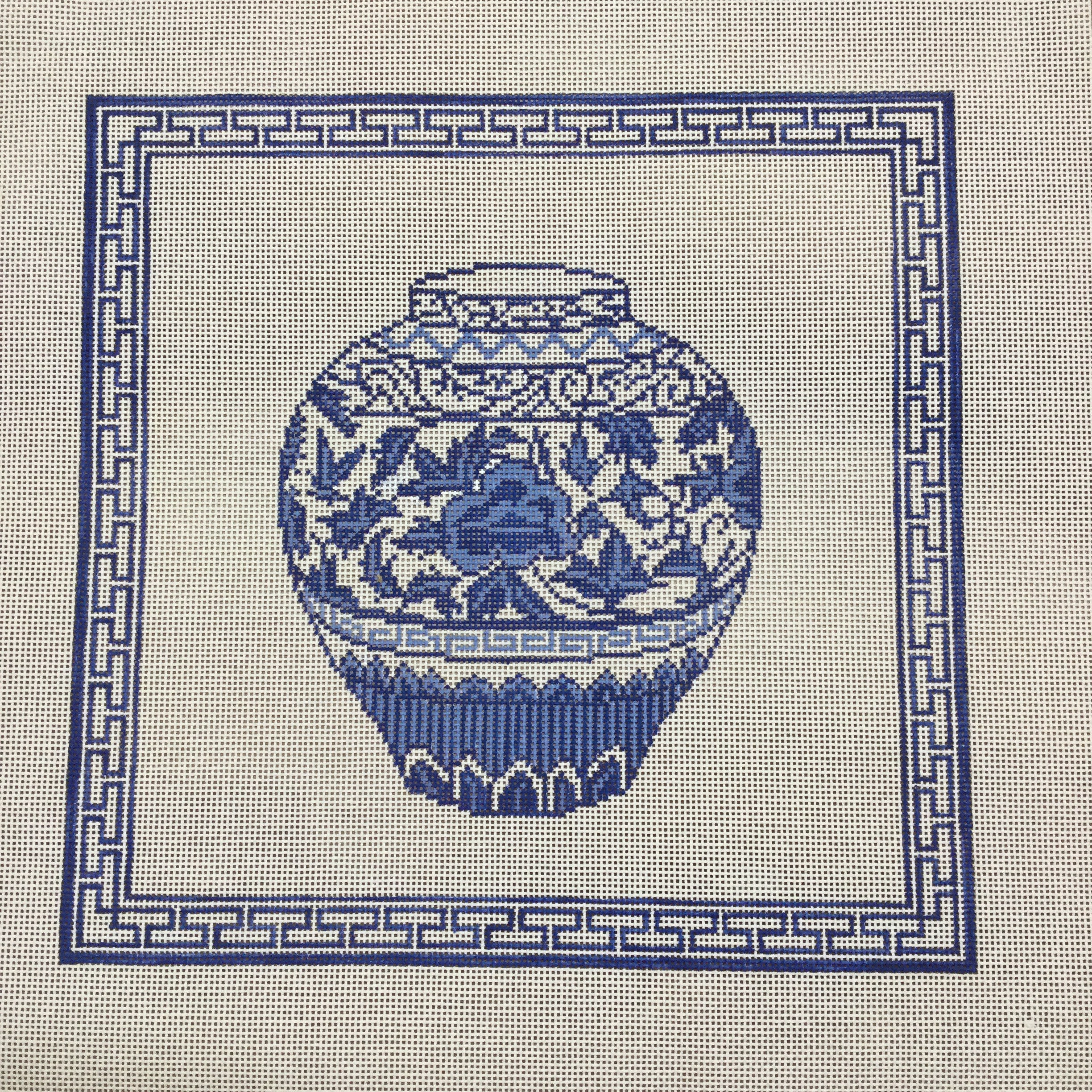 Blue Urn with Border - KC Needlepoint