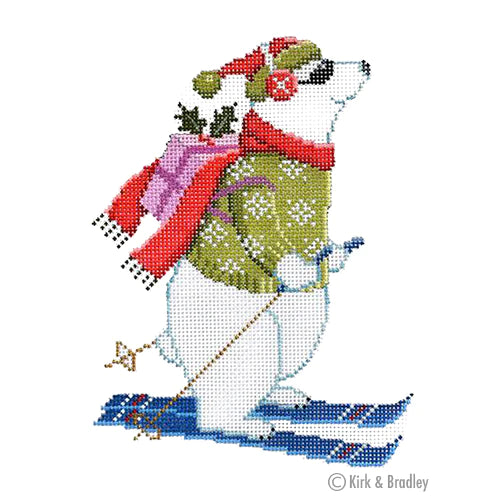 Skiing Polar Bear Canvas - KC Needlepoint