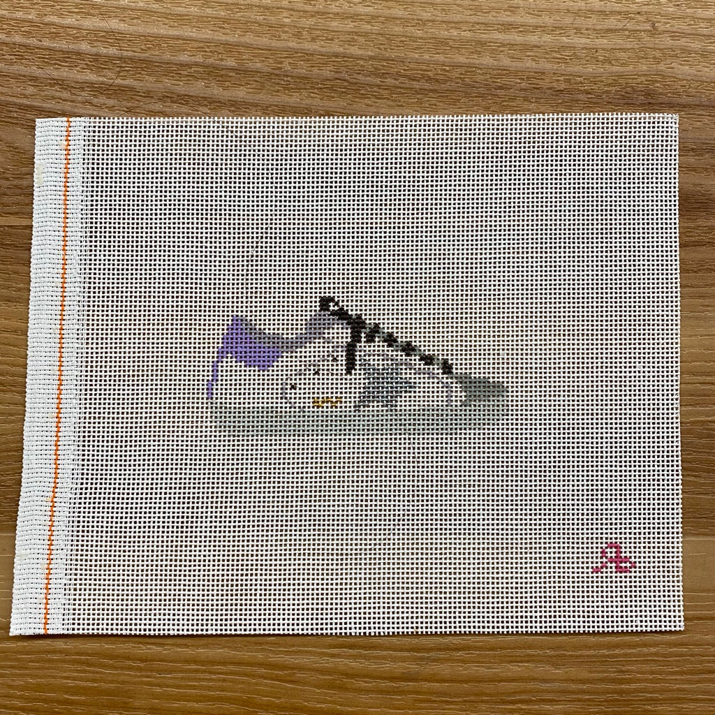 White Sneaker with Lavender and Silver Star Canvas - needlepoint