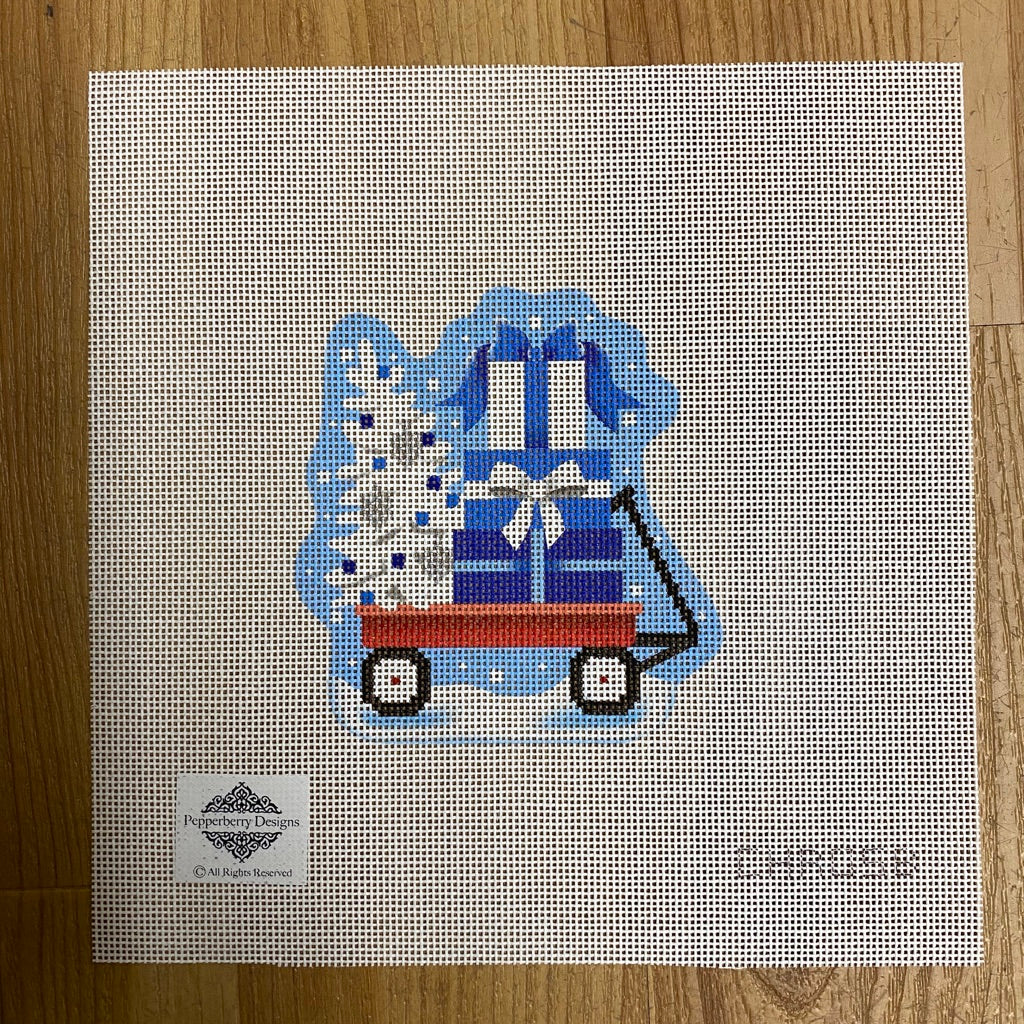 Lil' Blue Hannukkah Wagon Canvas - KC Needlepoint