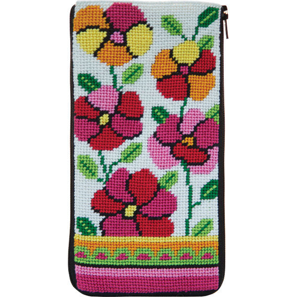 Pink & Orange Poppies Eyeglass Case Kit - KC Needlepoint