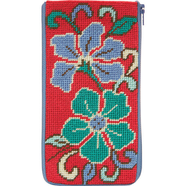 Red Asian Floral Eyeglass Case Kit - KC Needlepoint